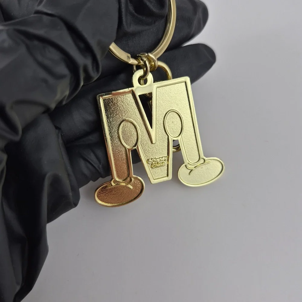 Disney Mickey Mouse Letter M Initial Keychain Gold Tone Enamel Glitter Charm